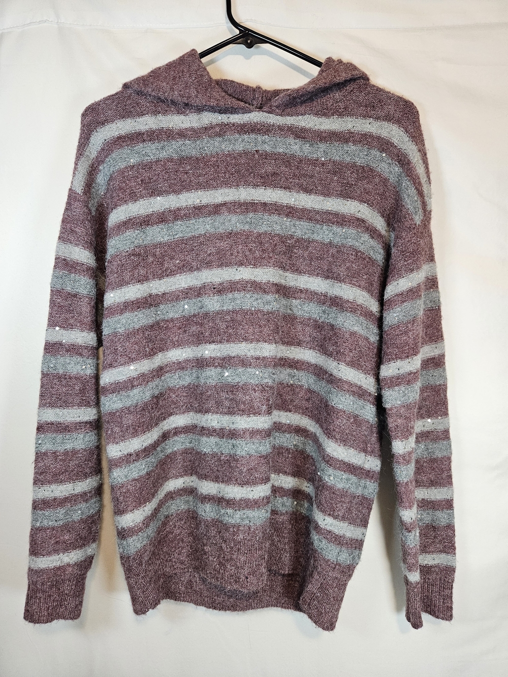 Nine West Mauve and Light Gray Striped Hooded Pullover